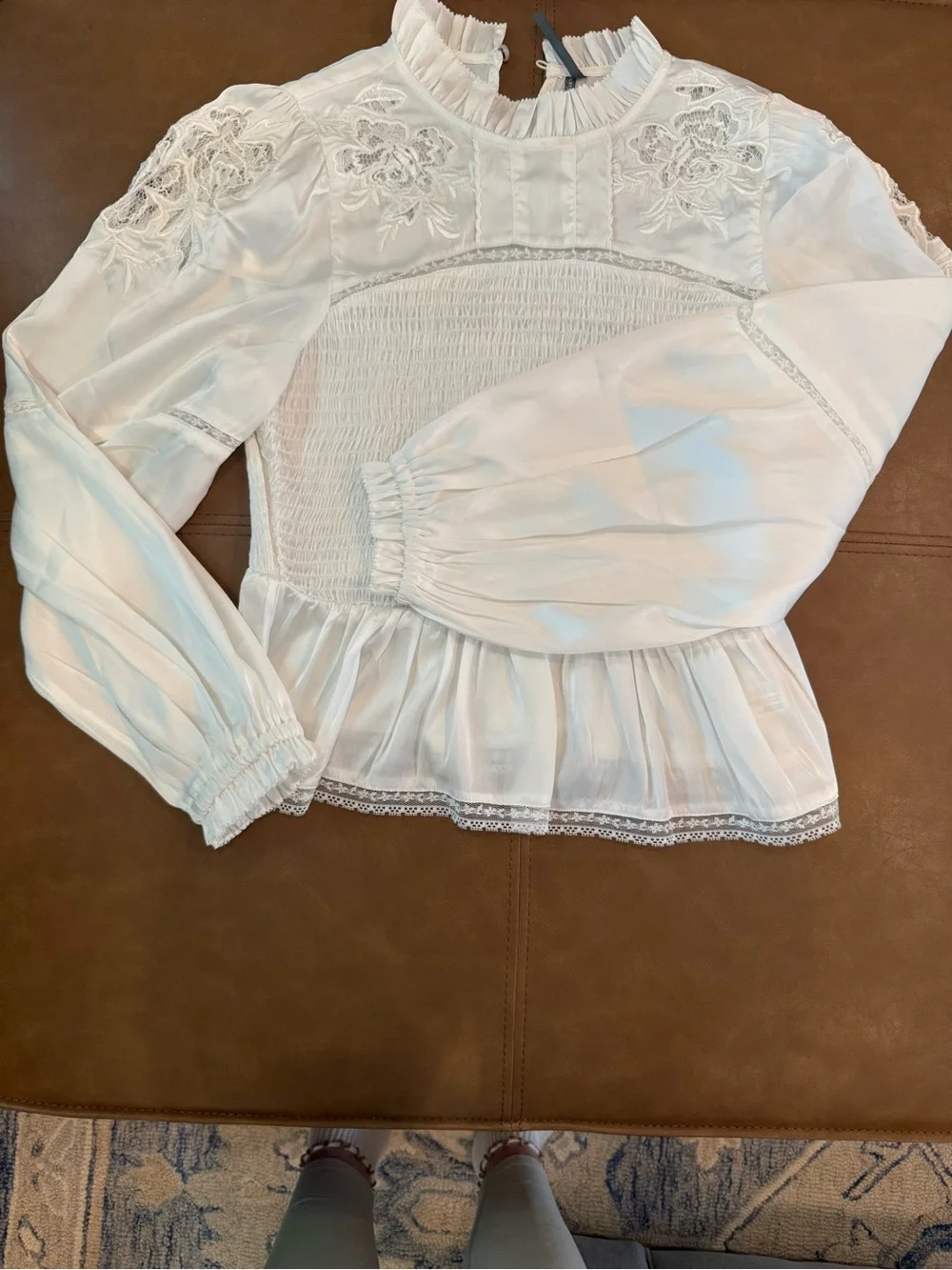 New Never Worn: Anthropologie White Lace Smocked Peplum Blouse